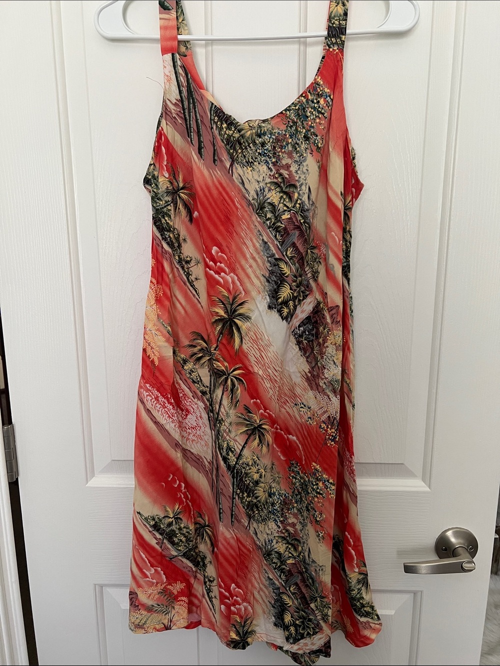 Tropical Print Orange Dress with Spaghetti Straps